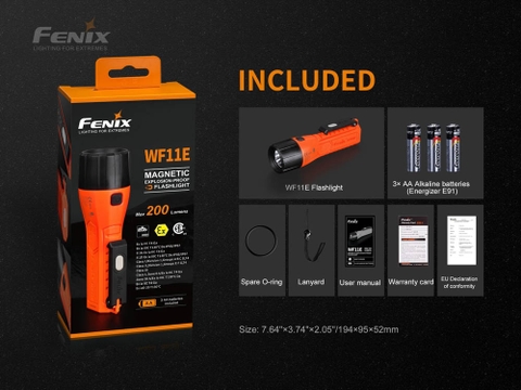 Đèn pin công nghiệp FENIX WF11E độ sáng 200 lumen chiếu xa 185m chống cháy nổ, đuôi nam châm , dùng 3 pin kiềm AA
