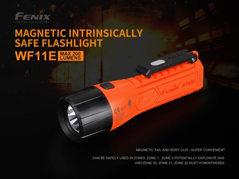 Đèn pin công nghiệp FENIX WF11E độ sáng 200 lumen chiếu xa 185m chống cháy nổ, đuôi nam châm , dùng 3 pin kiềm AA