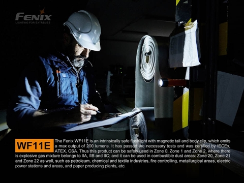 Đèn pin công nghiệp FENIX WF11E độ sáng 200 lumen chiếu xa 185m chống cháy nổ, đuôi nam châm , dùng 3 pin kiềm AA