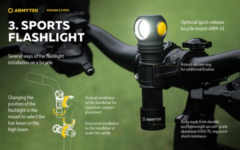 Đèn pin đội đầu ARMYTEK WIZARD C2 PRO nhiệt màu 6500K sáng 2500 lumen chiếu xa 131m sạc nam châm đuôi pin 18650 3500mAh (kèm theo)