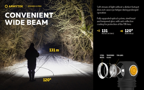 Đèn pin đội đầu ARMYTEK WIZARD C2 PRO nhiệt màu 4500K sáng 2330 lumen chiếu xa 129m sạc nam châm đuôi pin 18650 3500mAh (kèm theo)