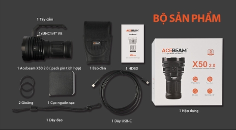 Đèn pin ACEBEAM X50 V2 độ sáng 45.000 lumen chiếu xa 871m nhiệt màu 6500K