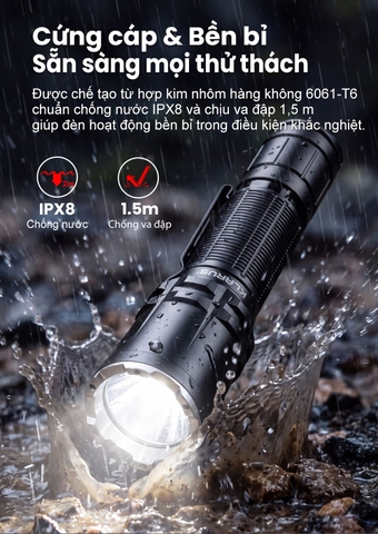 Đèn Chiến Thuật KLARUS XT12R Sáng 2000 Lumen Chiếu Xa 500m Sạc USB-C