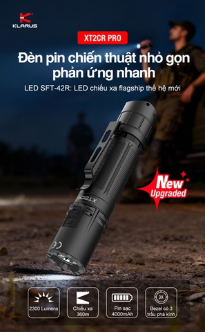 KLARUS XT2CR PRO Đèn pin tác chiến phản ứng nhanh 2300 lumen chiếu xa 360m sạc USB-C