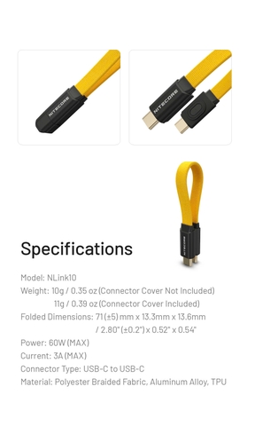 Cáp sạc NITECORE NLink10 – USB-C to C, sạc nhanh 60W