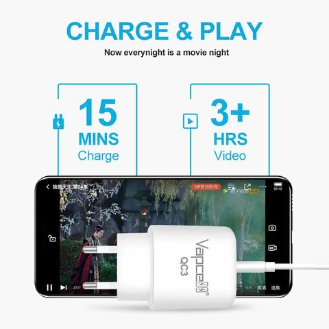 Củ sạc nhanh Vapcell QC3 18W – 2 cổng USB-A & USB-C, hỗ trợ QC3.0/PD