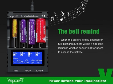 Sạc Vapcell S4 Plus V3.0 USB-C – 4 khe 3A, Test dung lượng, Repair, powerbank