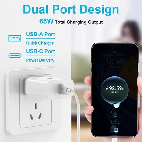 Củ sạc nhanh Vapcell P65 Adapter 65W – USB-C PD & USB-A QC
