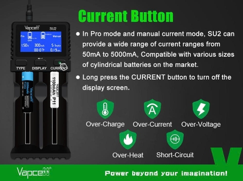 Sạc đôi Vapcell SU2 – Sạc nhanh thông minh 2 khe, hỗ trợ pin Li-ion & Ni-MH