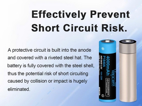 Pin 18650 Vapcell P1840A 4000mAh – Sạc USB-C, dòng xả 10A có mạch bảo vệ