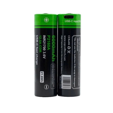 Pin 21700 Vapcell P2160A 6000mAh USB-C – Dòng xả 12.5A, sạc USB-C