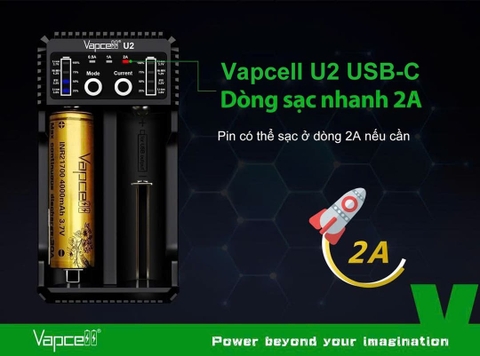 Sạc pin đôi thông minh VAPCELL U2 dòng sạc nhanh 2A