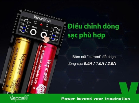 Sạc pin đôi thông minh VAPCELL U2 dòng sạc nhanh 2A