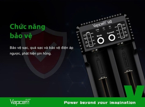 Sạc pin đôi thông minh VAPCELL U2 dòng sạc nhanh 2A