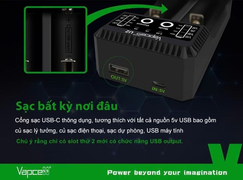 Sạc pin đôi thông minh VAPCELL U2 dòng sạc nhanh 2A