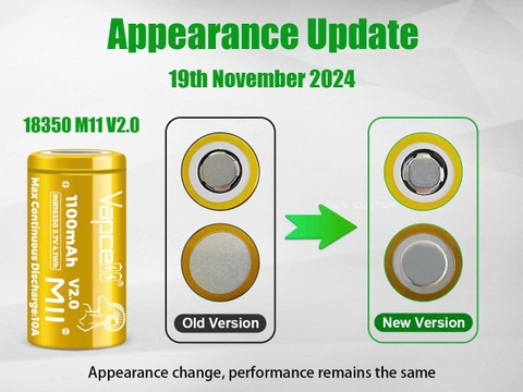Pin sạc 18350 Vapcell M11 V2.0 – 1100mAh, 10A xả liên tục
