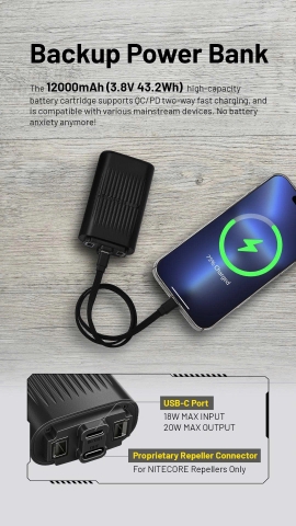 Nitecore EMR25 – Thiết bị đuổi muỗi điện tử đa năng, pin 12.000mAh có PowerBank
