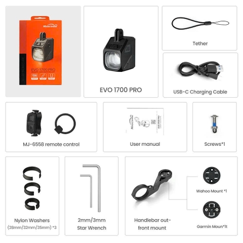 Đèn xe đạp Magicshine EVO 1700 PRO – Độ sáng 1700 lumen cos pha cắt chống chói, pin 4400mAh, remote điều khiển, FTR LightSync