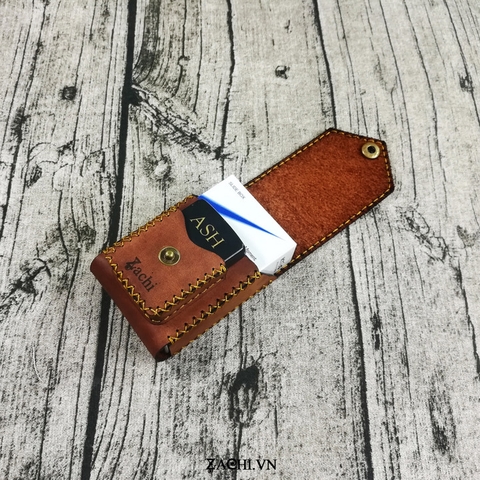 Bao da đựng thuốc lá kèm zippo da bò handmade