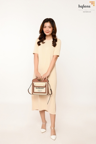 H2131 Đầm len nữ TL cổ tròn, xẻ tà