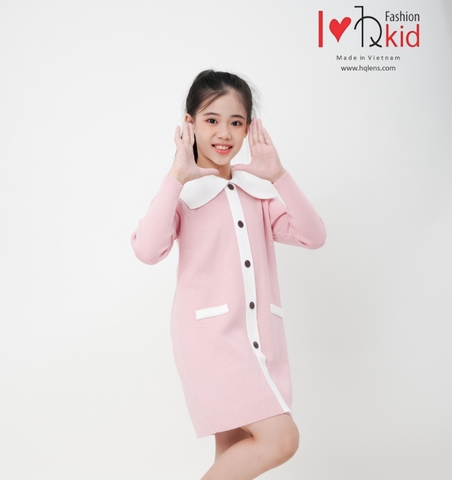 Hqkids Áo váy bé gái cổ nơ 6-12 tuổi T2306