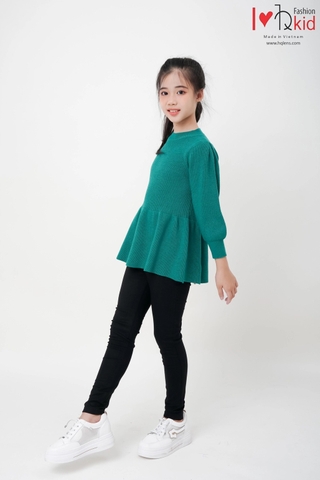 Hqkids Áo len bé gái tay bồng dáng xòe 6-12 tuổi T2305