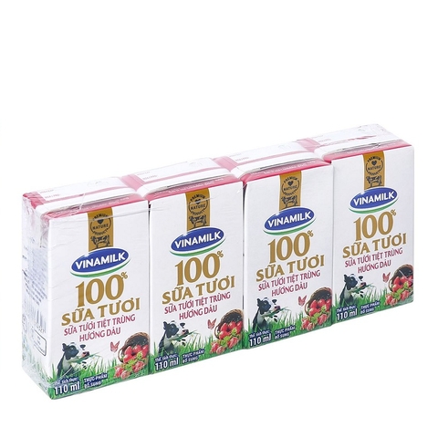 Sữa tươi tiệt trùng hương Dâu, 100%-Vinamilk (110ml*4hộp),