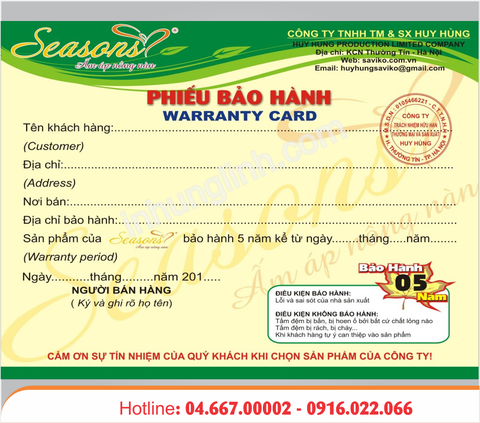Mẫu phiếu bảo hành 02
