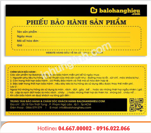 Mẫu phiếu bảo hành 03