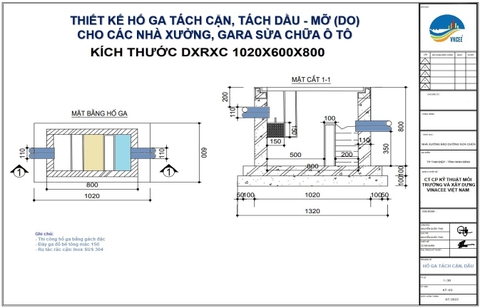Bản vẽ hướng dẫn lắp đặt bể tách dầu cho các Gara chăm sóc xe trong khu đô thi VIN, FLC,