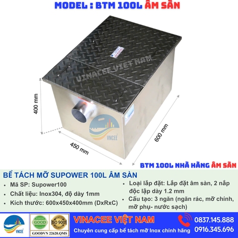 Bể tách mỡ âm sàn 100 lít Inox 304 GIÁ TỐT