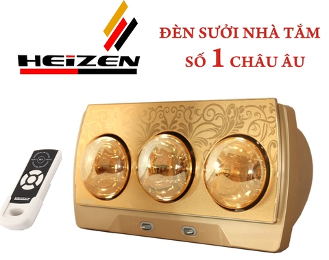Đèn sưởi nhà tắm Heizen 3 bóng vàng HE3BR (Tặng Voucher tiền mặt 250k)