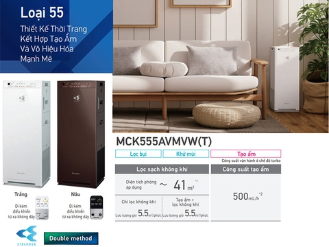 Máy lọc không khí kèm tạo ẩm Daikin MCK555AVMVW / MCK555AVMVT có điều khiển, phù hợp diện tích 41 m2 (Thay thế model MCK55TVM6 )