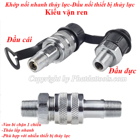 Combo Đầu Đực + Cái Nối Nhanh Thiết Bị Thủy Lực Vặn Ren