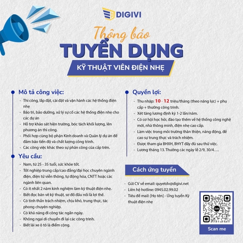 Tuyển nhân viên kỹ thuật điện nhẹ
