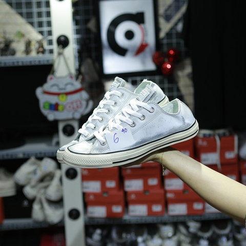 Outlet Converse rubber thấp cổ da ghi COUT040
