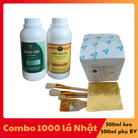 Combo 1000 lá Nhật kèm keo, phủ, chổi vẽ dát dừa