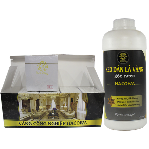 Combo 2500 lá vàng Hacowa kèm 1kg keo dán vàng Hacowa chuyên dát đồ xi măng, thạch cao, hoa quả