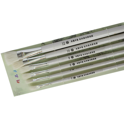 100 bộ bút vẽ lông dê đầu bằng (6 cái cán trắng)