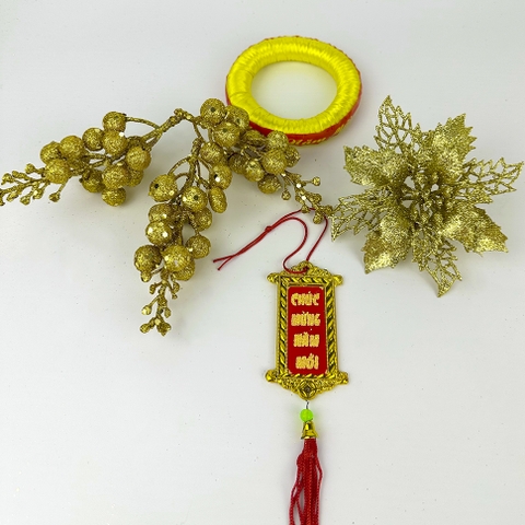 Combo phụ kiện dát dừa 4 món (hoa trạng, sung, khánh, đế VÀNG)