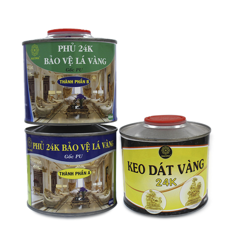 Combo 500ml keo 24K + 800ml  phủ chuyên dành cho dát kim loại, gỗ, nhựa giúp hiệu ứng dát vàng bóng sáng