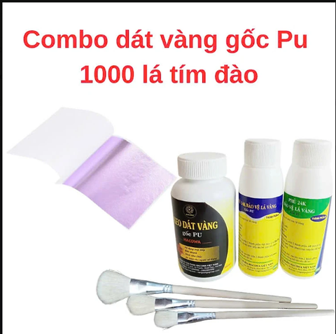 Combo dát vàng gốc Pu 1000 lá tím đào+ 200ml keo pu+ 170ml phủ 24k + 2 thỏ S5+1thỏ S7