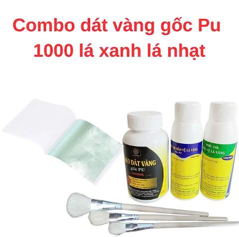 Combo dát vàng gốc Pu 1000 xanh lá  nhạt+ 200ml keo pu+ 170ml phủ 24k + 2 thỏ S5+1thỏ S7