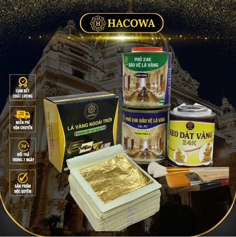 Combo 500 lá vàng ngoài trời kèm đủ phụ kiện keo, phủ, bút chổi