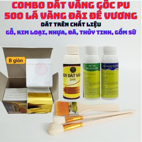 Combo 500 lá vàng B giòn đế vương kèm keo 24k phủ bảo vệ , bút chổi