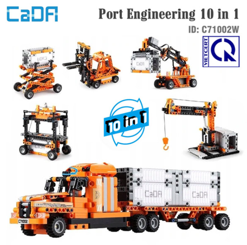 Đồ chơi lắp ráp xe tải container CADA 10in1 Mô hình lego lắp ghép xe đầu kéo kỹ thuật công trình trẻ em 634 PCS.