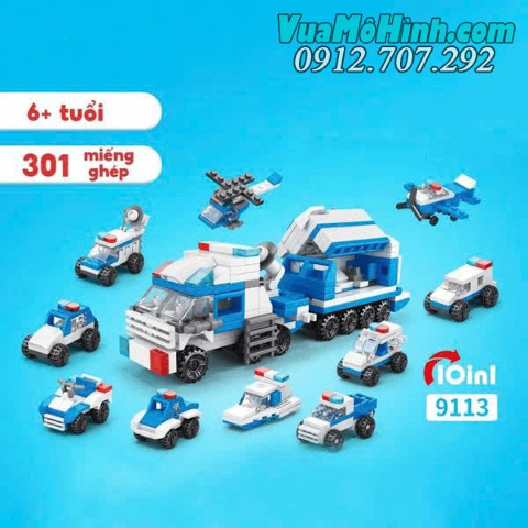 Bộ Lắp Ráp Xe Đặc Nhiệm Cảnh Sát 301 Mảnh Ghép TOYS&JOYS – 9 Mẫu Xe & Phương Tiện Cảnh Sát Trong 1, Nhựa ABS Cao Cấp