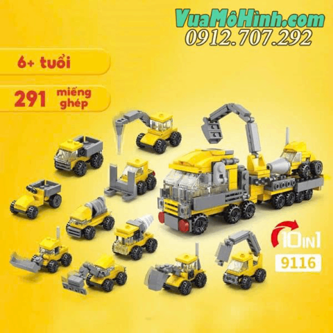Bộ Đồ Chơi Lắp Ráp Xe Công Trình Siêu Hạng TOYS&JOYS 9116 – 291 Mảnh Ghép, 10 Mẫu Xe Công Trình Trong 1, Nhựa ABS Cao Cấp