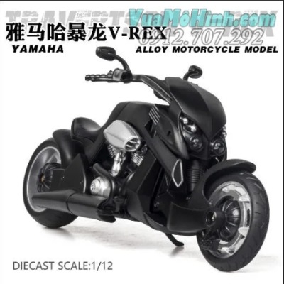 Mô Hình Tĩnh Đồ Chơi Xe Mô Tô Phân Khối Lớn Yamaha Travertson V-REX Black Bằng Hợp Kim 1:12 Huayi Alloy 7068
