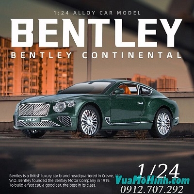 Mô hình xe ô tô Bentley Continental tỉ lệ 1/24 hãng Chezhi, vỏ kim loại, có đèn và âm thanh giả lập